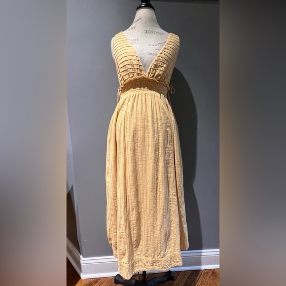 Free People Dresses & Skirts - Vintage 90s Free People Yellow Ankle Thick Cotton Sun Dress With Lace Up Sides S